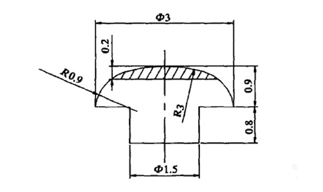 Dibujo dimensional de contactos de remaches compuestos AuNi5/CuNi20